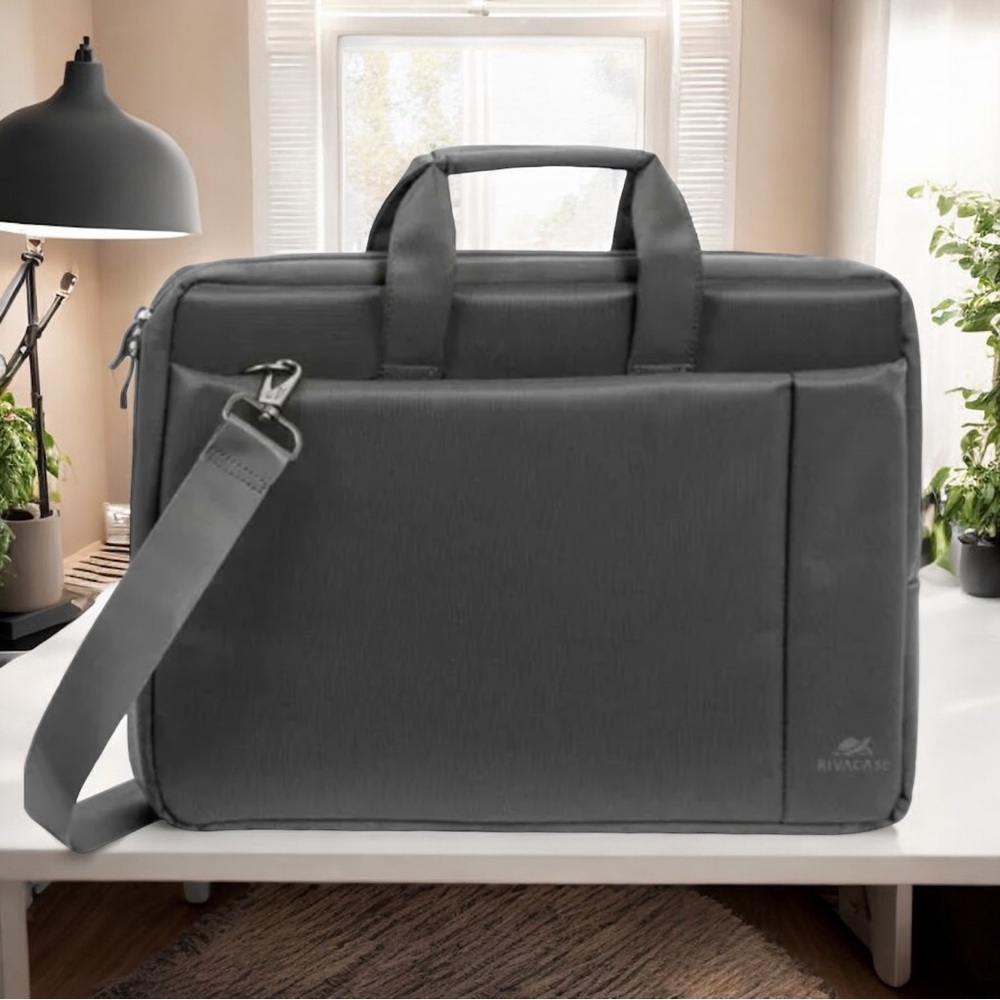 NWOT Rivacase Gray #8251 Notebook Laptop 17.3" x 12" x 2" Bag w/Shoulder Strap